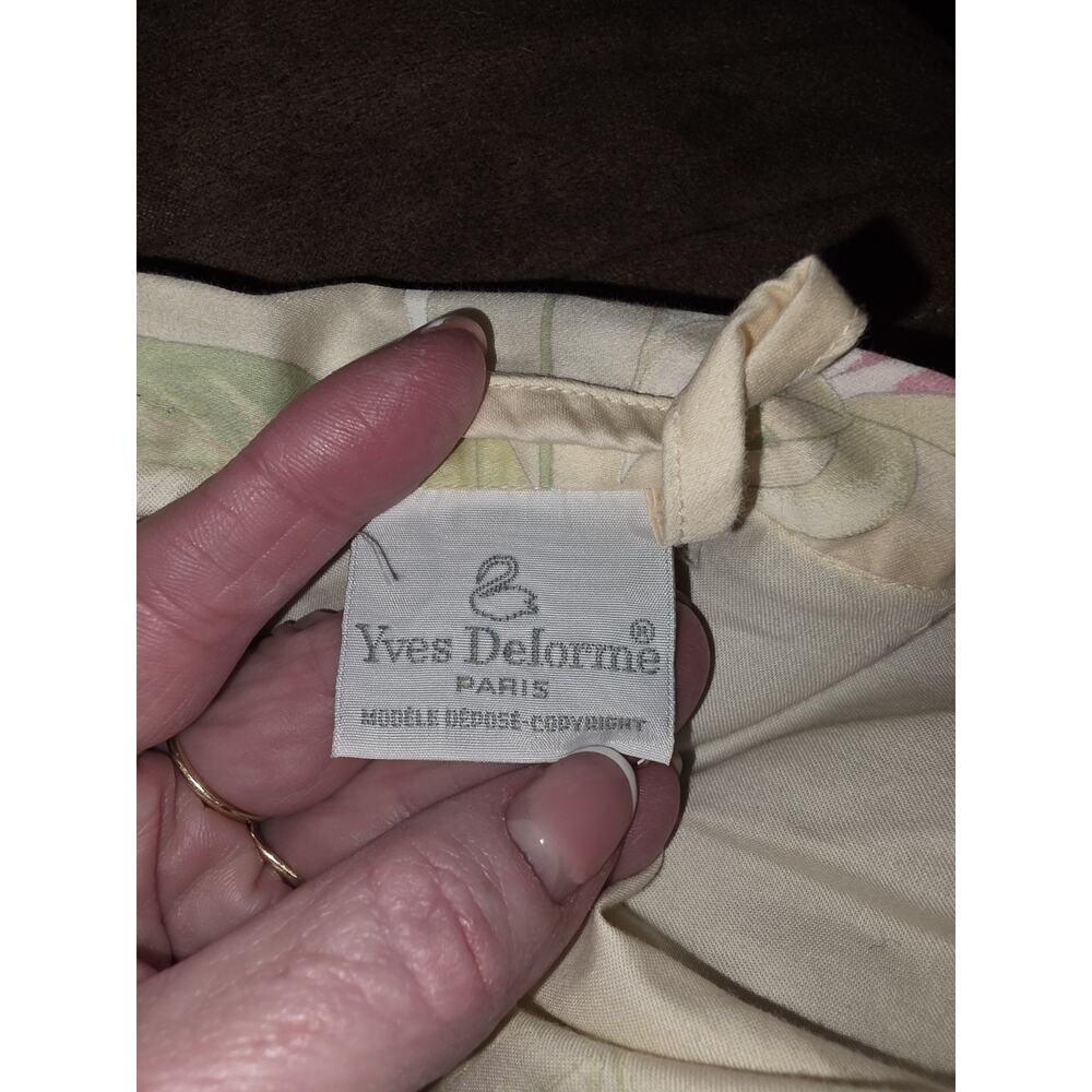 Vtg Yves Delforme Paris Butter Yellow Floral Robe Elegant Cottagecore Size L - Picture 8 of 12